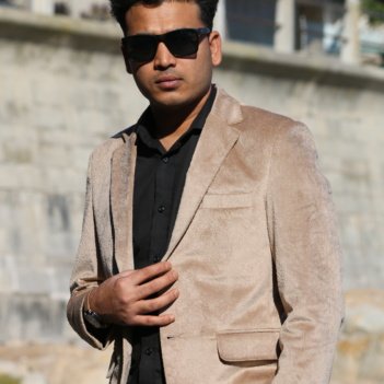 Smart Tailor's Sahara Sand custom velvet blazer, front view, showcasing light beige colour and modern fit.
